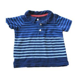 Carters Pullover Polo Shirt Boys Size 6M Blue Striped‎ Short Sleeve Collared Top